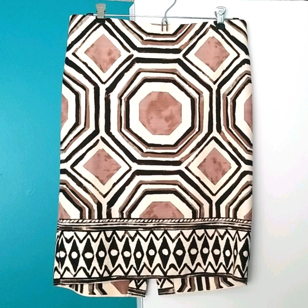 LOFT Geometric Brown and Black Pencil Skirt